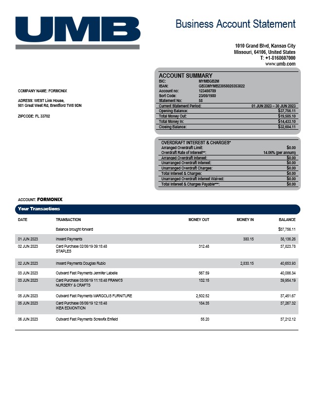  East West Bank firm account statement 